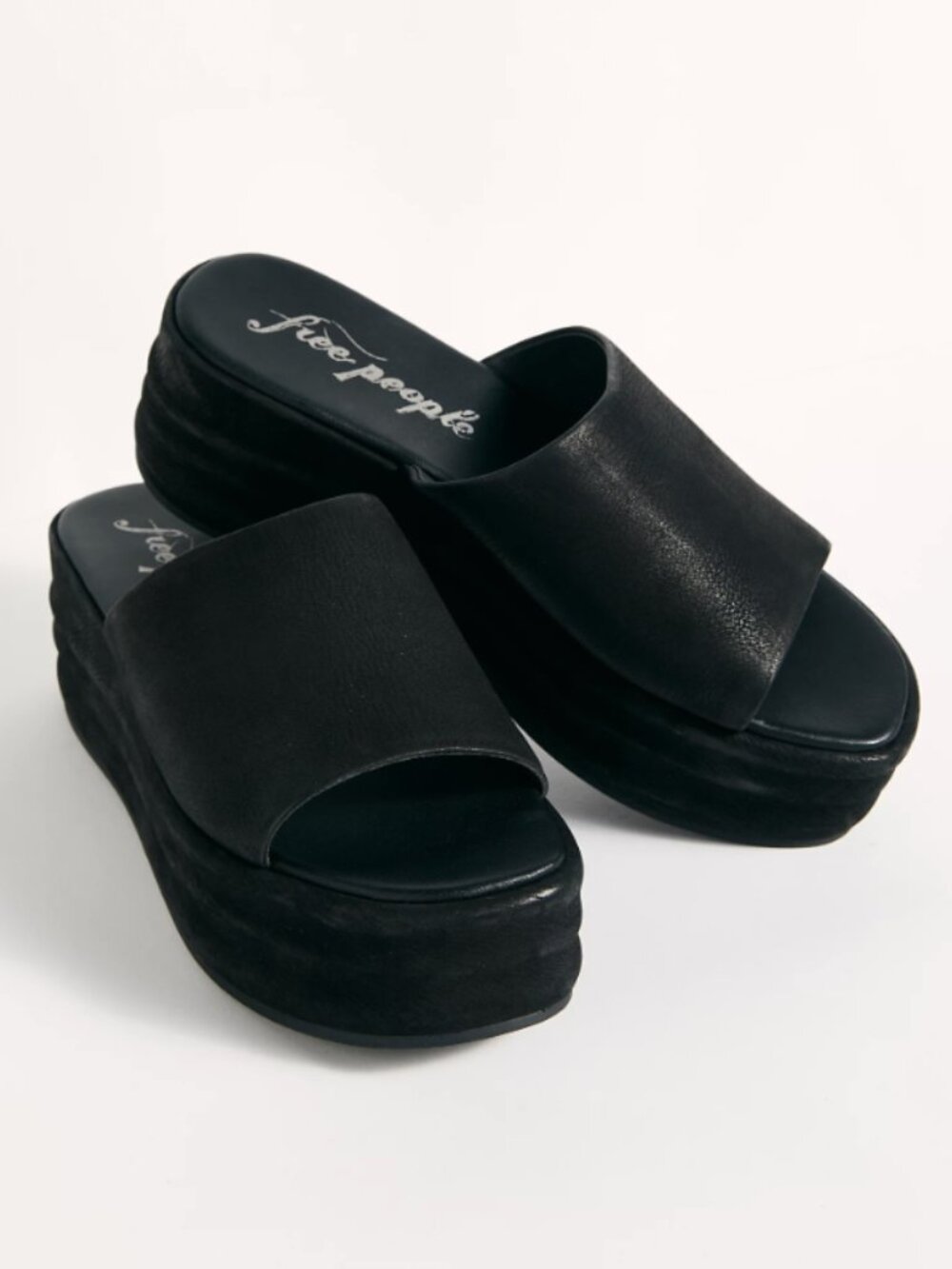 Free People Harbor Leather Flatform Mule Sandals Black - Size 8 / 38